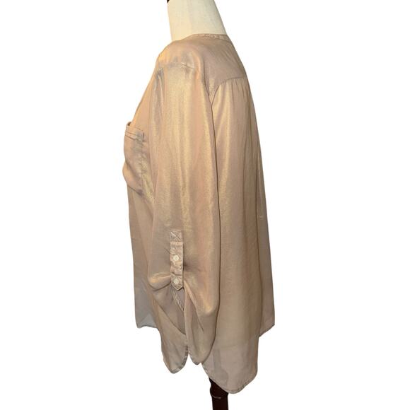 Apt. 9 sheer gold 3/4 sleeve hi-low blouse size L - Picture 5 of 9